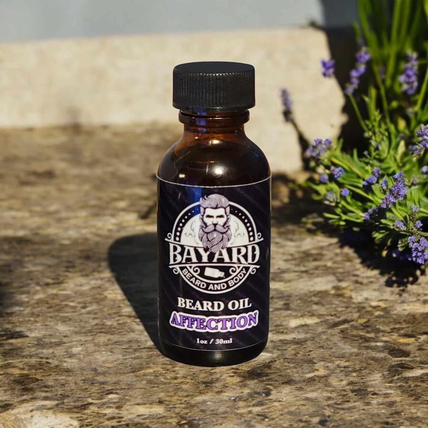 Affection Beard Oil with a lavender plant