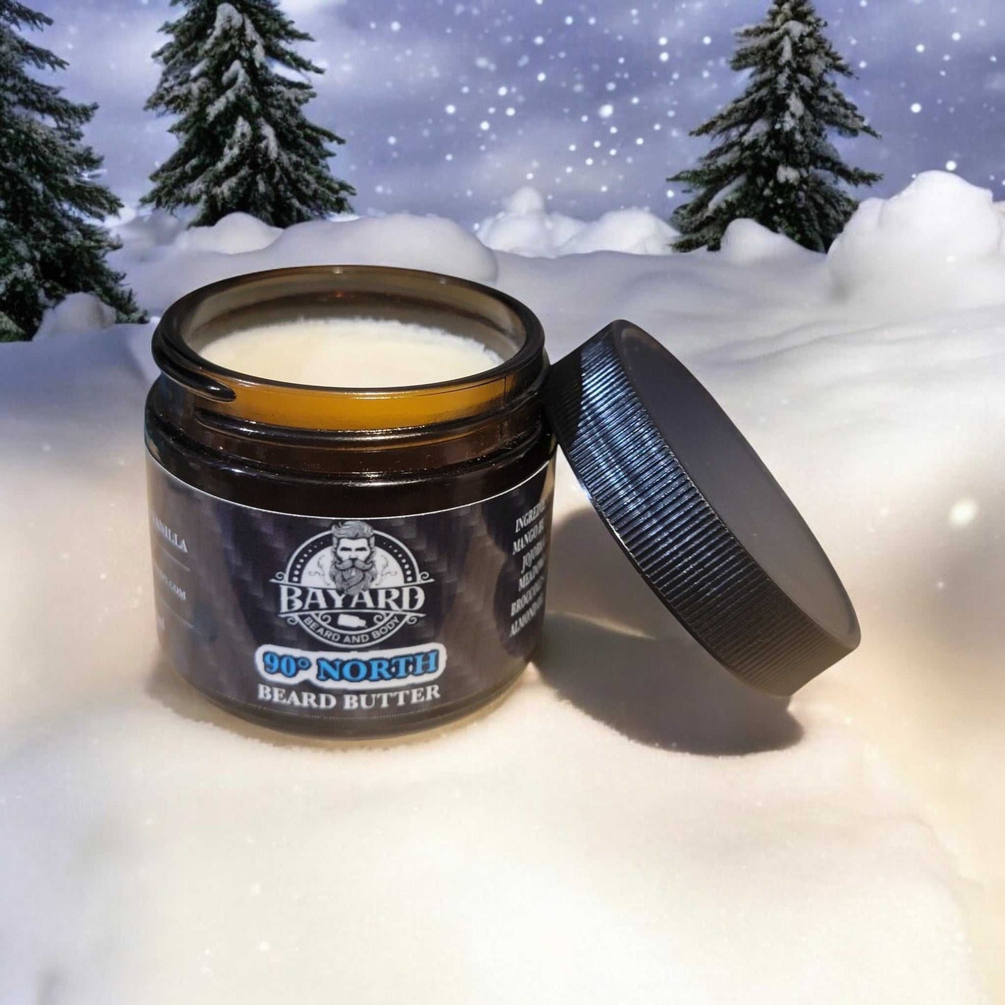 90 North Beard Butter in a snowy scene